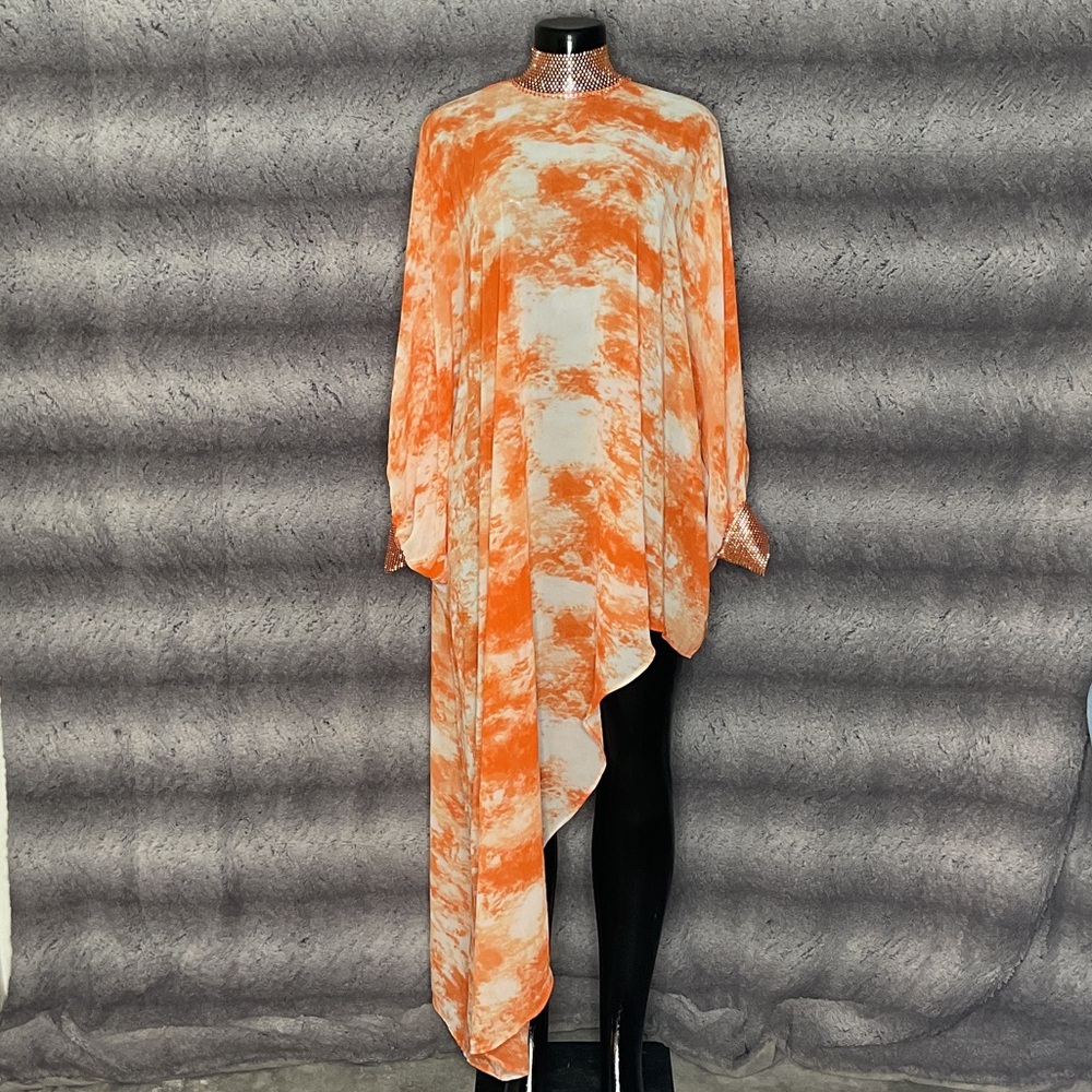 Orange and White Asymmetrical coverall Dress